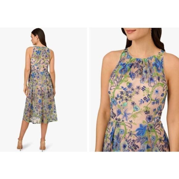 Adrianna Papell NWT Blue Multicolor Embroidered Fit and Flare Dress Size 8 - Picture 2 of 9